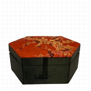 Vintage Asian Crafted Silk Red and Black Decorative Jewelry Box!